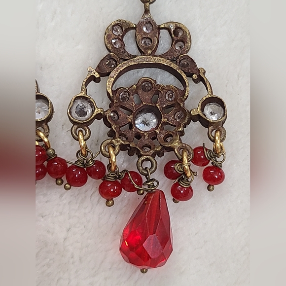 Antique Paste Chandelier Earrings With Clear & Red Stones ***READ DESCRIPTION*** - Picture 7 of 16